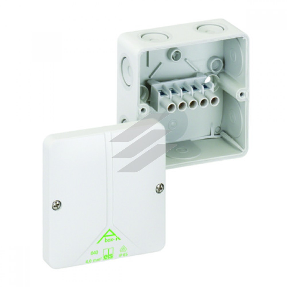 Розподільча коробка Abox-i 040-4² (93x93x55), клема 5пол.х4мм² (4х1,5²/4х2,5²/3х4² на кожний пол.), полікарбонат, метрич. введеня-8 місць (7-М20, 1-М20 на днищі), IP65, Spelsberg
